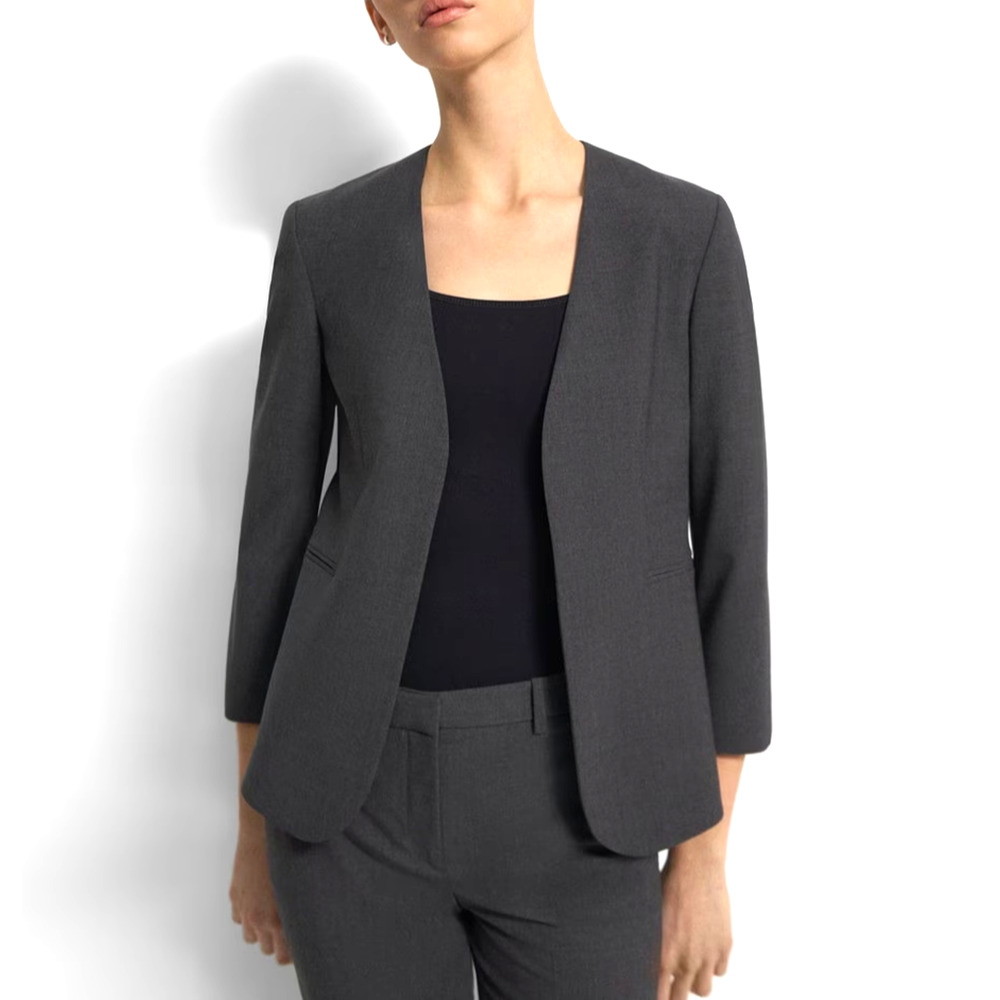 Theory Lindrayia R Traceable Wool Jacket Blazer Open Front Gray Charcoal 2 XS